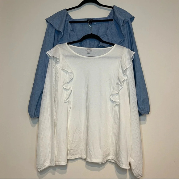 J CREW Factory Set of 2 NWOT Ruffle Shoulder Longsleeve Blouses - Picture 2 of 14